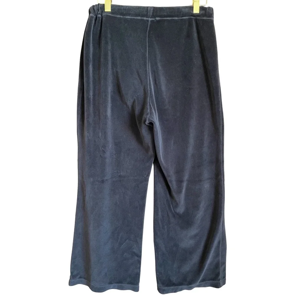J Jill Pants Womens SP Black Velour Stretch Elastic Waist Wide Leg Cozy Casual